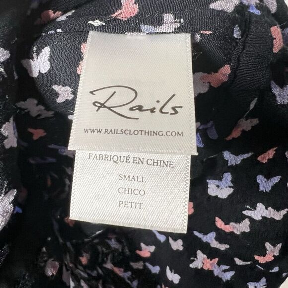 Rails Top Womens Small Beaux Mariposa Butterfly Print Ruffle Waist Blouse Boho - Picture 14 of 16